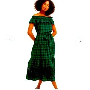Draper James Off the Shoulder Tie Waist Dress in Angie Plaid, Size XXL, NWT